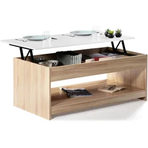 Table basse - IDMARKET - SOA - Blanc & imitation hêtre - Plateau relev... pas cher