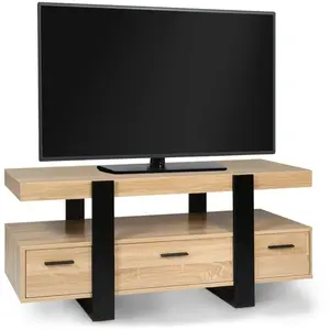 Idmarket - Meuble tv phoenix - Avec tiroirs - Bois et noir - 116 cm - Bois-clair pas cher