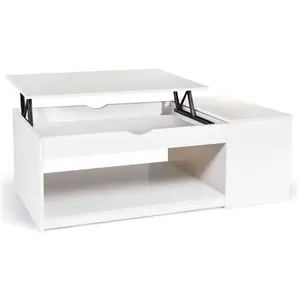 IDMarket Table basse plateau relevable ELEA avec coffre bois blanc pas cher