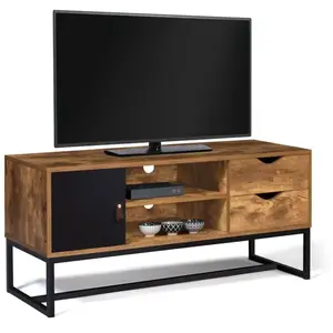 IDMarket Meuble Tv Chicago 2 Tiroirs Avec Placard Design Industriel pas cher