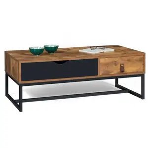 Table basse - IDMARKET - CHICAGO - Bois et métal - 2 tiroirs pas cher