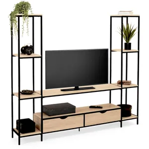 IDMARKET Ensemble meuble TV 164 cm DETROIT avec étagères design industriel pas cher