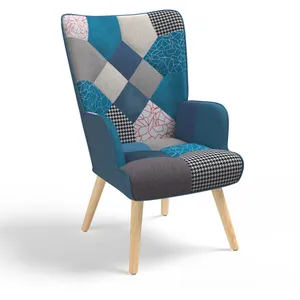 Comparateur de prix : IDMARKET Fauteuil scandinave IVAR en tissu patchwork et velours bleu