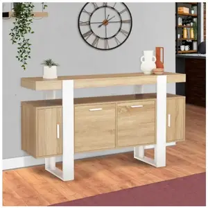 IDMARKET Buffet PHOENIX 4 portes bois et blanc 140 cm