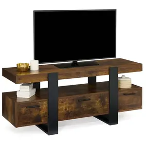 IDMARKET Meuble TV PHOENIX avec tiroirs bois effet vieilli et noir 116 cm pas cher