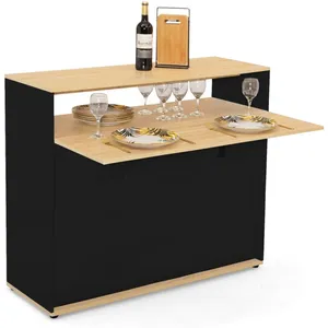 IDMARKET Meuble de bar extensible en table à manger 2 personnes vito noir et plateau bois pas cher