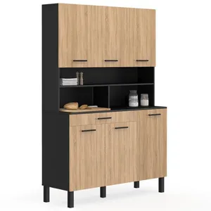 Comparateur de prix : IDMARKET Buffet de cuisine 120 CM CINA meuble 6 portes façon hêtre et ...