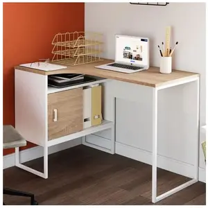 IDMARKET Bureau d'angle ROB blanc et façon hêtre avec niche de rangeme... pas cher