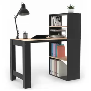 IDMARKET Bureau bibliothèque BEN bois façon hêtre et noir pas cher