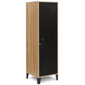 IDMARKET Armoire vestiaire ESTER bois porte métal noir design industri... pas cher
