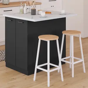Comparateur de prix : IDMARKET Ilot central ALASKA 120 cm bois noir avec plan de travail eff...
