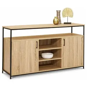 IDMARKET Buffet 2 portes et 3 étagères DETROIT design industriel 140 cm