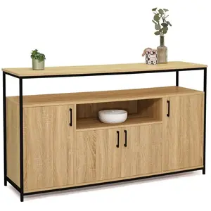 IDMARKET Buffet 4 portes DETROIT avec niche design industriel 140 cm