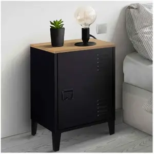 IDMARKET Table de chevet ESTER 1 porte en métal noir et plateau façon ... pas cher