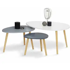 IDMARKET Lot de 3 tables basses gigognes GAIA laquées blanc gris scand... pas cher