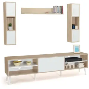 IDMARKET Ensemble meuble TV et étagères HOUSTON bois et blanc 180 cm pas cher