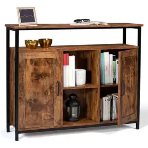 IDMARKET Buffet 2 portes DAYTON avec étagères effet vieilli design industriel 100 cm pas cher