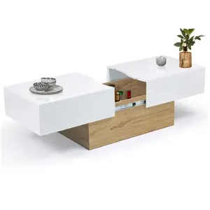 IDMARKET Table basse coulissante MARTA bois imitation hêtre et blanc pas cher