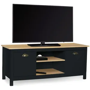 IDMARKET Meuble TV 113 cm campagne ISIS bois et noir pas cher