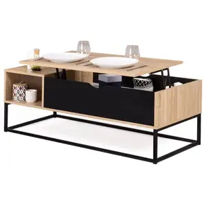 IDMARKET Table basse plateau relevable BOSTON avec rangements design industriel pas cher
