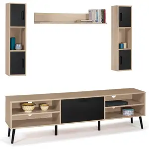 Idmarket - Ensemble meuble tv 180 cm et étagères houston bois et noir pas cher