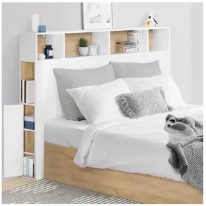 IDMARKET Tête de lit CLEO 165 CM avec rangements blanc et hêtre pas cher