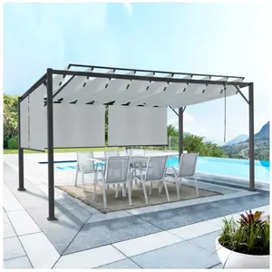 IDMARKET Pergola édition luxe lames orientables 3x4 m et 4 stores gris clairVendu parcdiscount