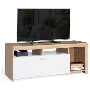Idmarket - Meuble tv 110 cm malo bois et placard blanc pas cher