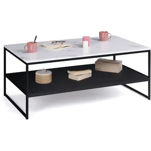 IDMARKET Table basse double plateau ALASKA effet marbre et bois noir p... pas cher