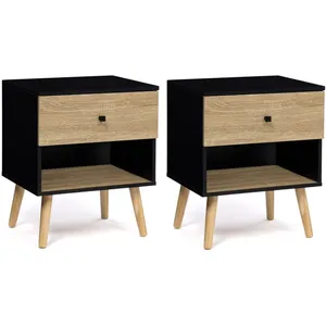 IDMARKET Lot de 2 tables de chevet EMMIE 1 tiroir scandinaves bois et ... pas cher