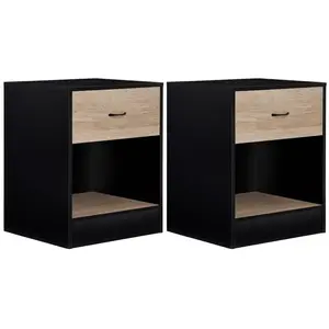 IDMARKET Lot de 2 tables de chevet OLGA bois noir et tiroir façon hêtr... pas cher