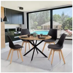 Comparateur de prix : IDMARKET Table à manger ALIX ronde 4-6 personnes pied araignée bois et noir