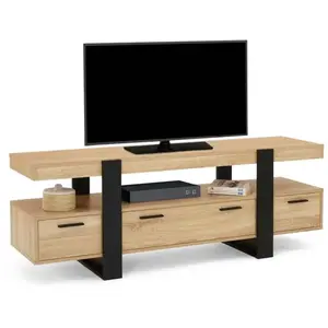 IDMARKET Meuble TV PHOENIX avec tiroirs bois et noir 140 cm pas cher