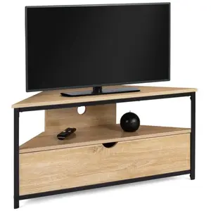 IDMARKET Meuble TV d'angle DETROIT avec placard design industriel 113 cm pas cher