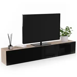 IDMARKET Meuble TV suspendu ELIO 2 portes bois et noir 180 cm pas cher