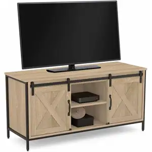 IDMARKET Meuble TV 2 portes granges coulissantes QUEBEC design industriel 113 cm pas cher