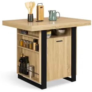 Comparateur de prix : IDMARKET Ilot central PHOENIX 110 cm bois et noir avec rangements