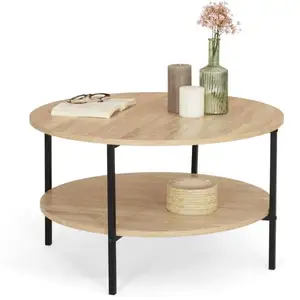 IDMARKET Table basse double plateau DETROIT ronde 70 cm design industr... pas cher