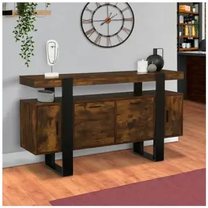 IDMARKET Buffet PHOENIX 4 portes bois effet vieilli et noir 140 cm