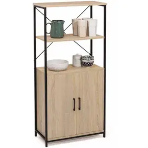 IDMARKET Buffet haut 2 portes DETROIT avec étagères design industriel H. 125 cm pas cher