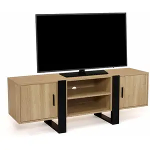 IDMarket Meuble Tv Phoenix Xl 2 Portes Bois Et Noir 140 Cm pas cher