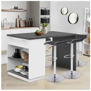 Comparateur de prix : IDMARKET Ilot central mange-debout 4 personnes VITO 130 cm blanc et pl...