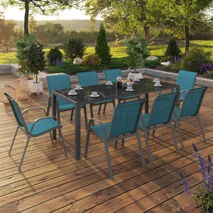IDMARKET Salon de jardin MADRID table 190 CM et 8 chaises empilables b... pas cher
