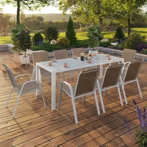 IDMARKET Salon de jardin MADRID table 190 cm et 8 chaises empilables b... pas cher