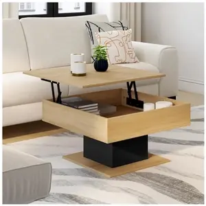 IDMARKET Table basse plateau relevable EDEN carrée bois et noir pas cher