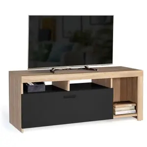 IDMARKET Meuble TV MALO bois et placard noir 110 cm pas cher