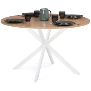 Comparateur de prix : IDMARKET Table à manger ALIX ronde 4-6 personnes pied araignée bois et blanc