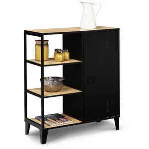 IDMARKET Buffet d'appoint ESTER 3 étagères et placard métal noir plate... pas cher