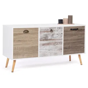 IDMARKET Buffet bas scandinave 3 portes BAHIA 113 cm pas cher