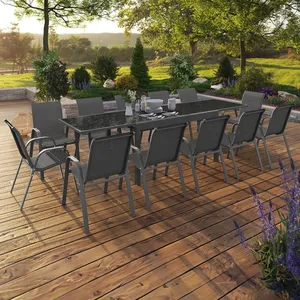 IDMARKET Salon de jardin MADRID table extensible plateau gris 135-270 ... pas cher